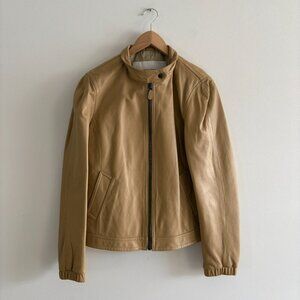 Coach Soft Leather Zip-Up Jacket Lightweight Coat Tan Brown Size Large